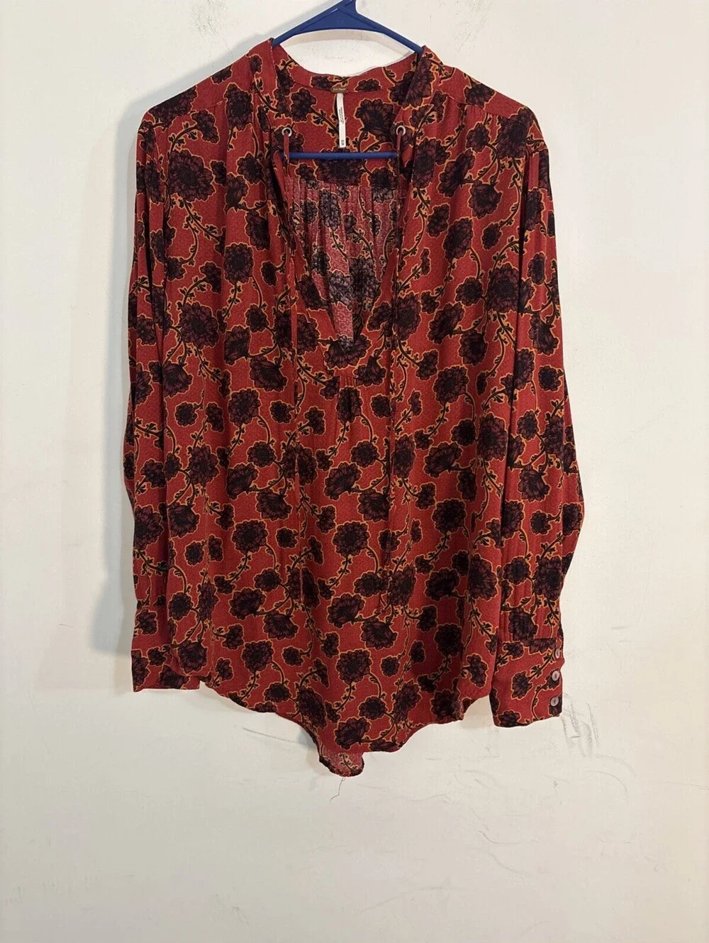 Free People Mia Tunic Floral Blouse in Red, Boho Cottagecore XS NWOT NEW